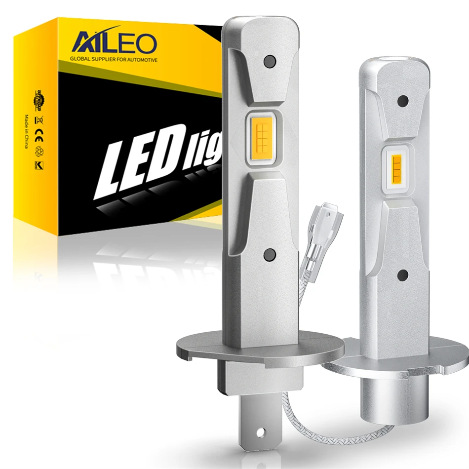 2Pcs 200W 10000LM H1 LED Lamps 3000K Led H3 Fog Light Bulb Design Wireless For Car CSP 7035 Chip YELLOW AMBER Plug&Play Led Fog Light