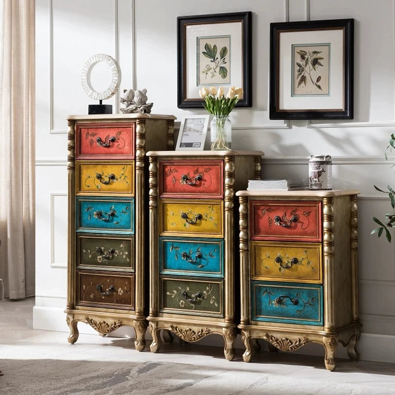 

American Solid Wood Painted Bucket Cabinet Bedroom Four Bucket Storage Cabinet Lobby Five Bucket Drawer Color Storage Cabinet