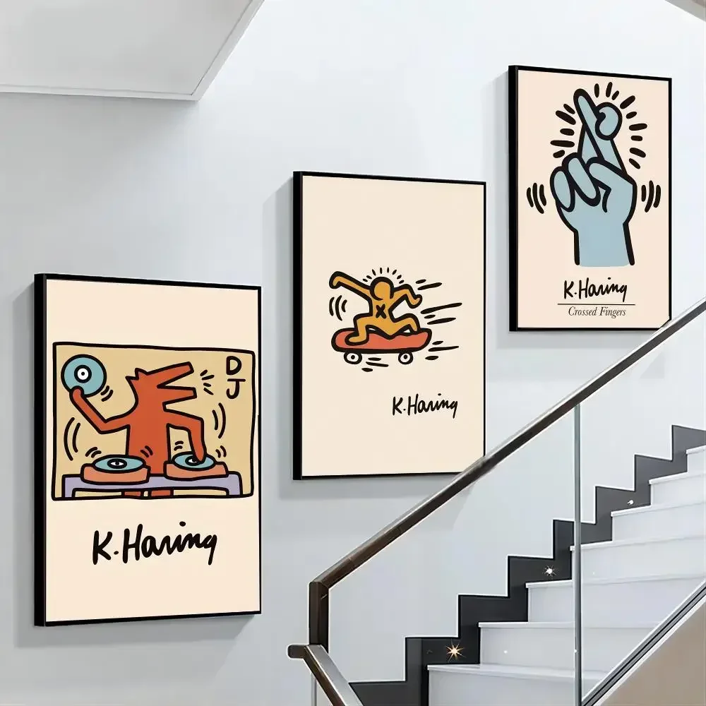 Description Picture 3 of item1pc Abstract Vintage Pop Poster Mural Keith Art Exhibition Picture Indoor Wall Sticker Modern Home Decoration Hanging Painting