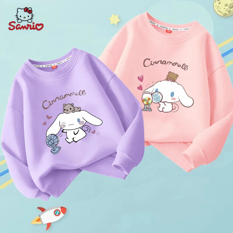 Autumn Cinnamoroll Hoodie 2 Pieces/set Kawaii Sanrio Children Cartoon Keep Warm Top Cute Girl Winter Clothing Gift Kids Clothing flamingo winter wool keep warm shoes anti slip children high quality snow boots for girl size 23 28 free shipping