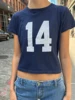 American Vintage 14 Print Navy T-shirts Summer Round Neck Short Sleeve Cotton Cropped Tees Streetwear Casual Basic Pullovers Top 2