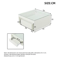 Table basse multifonctionnelle brillante 70x70x35cm avec 2 tiroirs, verre trempé LED, design moderne et innovant, table d'appoint pour canapé 2