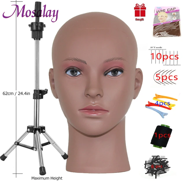 Adjustable Mannequin Head Stand Tripod With Canvas Block Head For