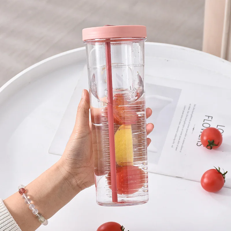 Portable Sports Foldable Straw Cup With Filter For Infused Water, Fruit,  Flower Tea, Plastic Cup