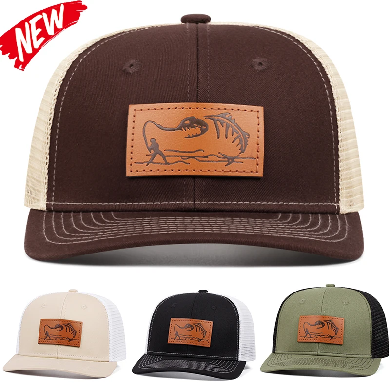 Herrenmode Fischer Muster Leder Label Richardson Ente Zunge Hut verstellbare Hip Hop Baseball Hut Sonnenschirm Cowboy Caps