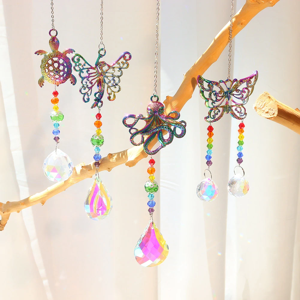 Adornos de Metal para decoración de jardín, adornos de cristal de arcoíris para ventana, Patio, Animal/árbol de vida, cuentas de para Navidad| | - AliExpress