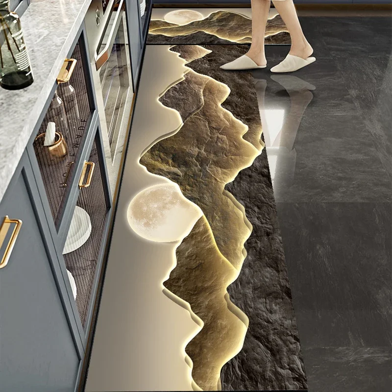 가벼운 럭셔리 주방 매트, 내유성 방수, 얼룩 방지, 불투과성 PVC 가죽, 세탁 가능한 카펫, 발코니 러그 