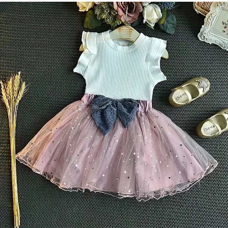 

Summer Set Fashion 2PcscottonT-shirt+ Skirt Kids Baby Girl Princess Clothes Sequin Clothing Top Lace Skirt Dress Outfits 2022