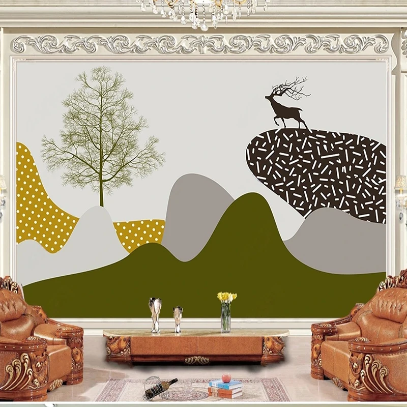 

Custom Mural Wallpaper Abstract Alpine Elk Tree Morandi Style Wall Paper Living Room Study TV Sofa Bedroom Home Decor 3D Fresco