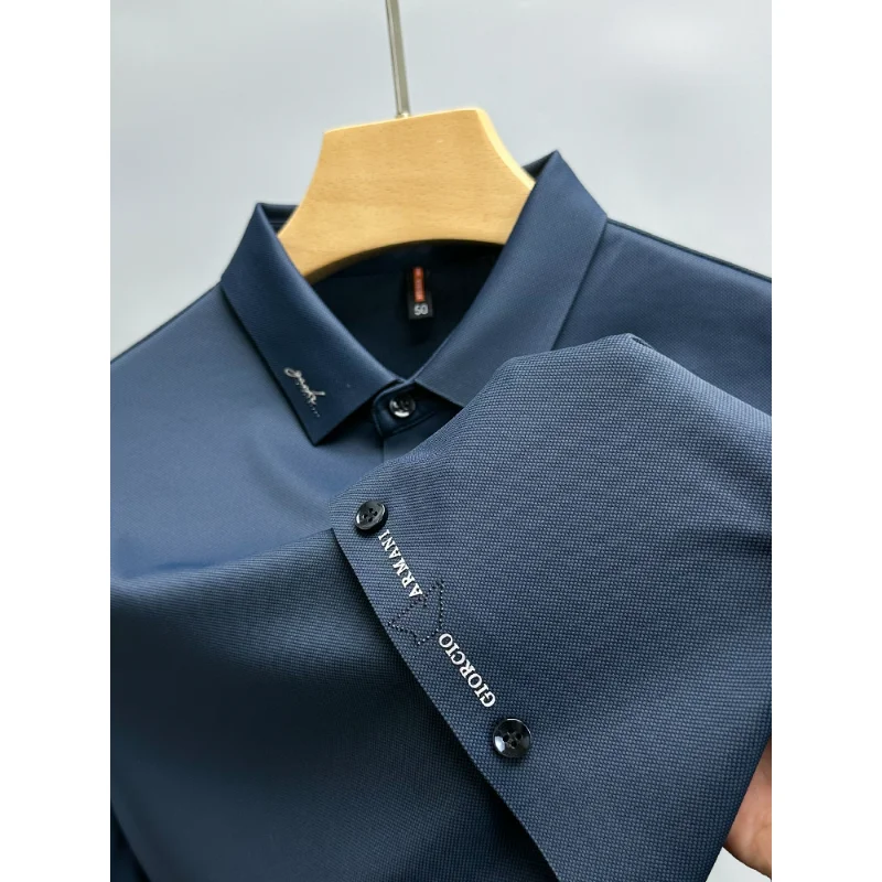 

High-end Exquisite Polo Shirt Silk Without Trace Paul Shirt Mens Business Casual Short Sleeved Fashion Lapel T-shirt