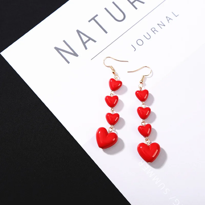 Long Love Heart Earrings Korean Tassel Drop Earrings for Women Girls Fashion Party Dangle Jewelry Gifts