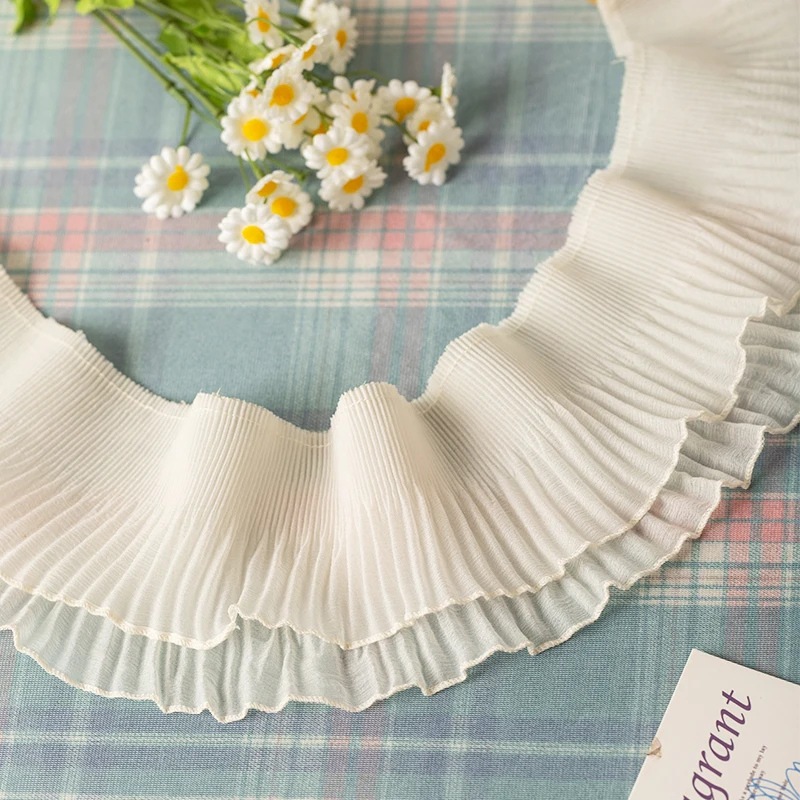 Pleated Lace Fabric 2meters/Lot For Sewing Needlework Accessories Clothing Diy Crafts Skirts Fringe Ribbons Trimming
