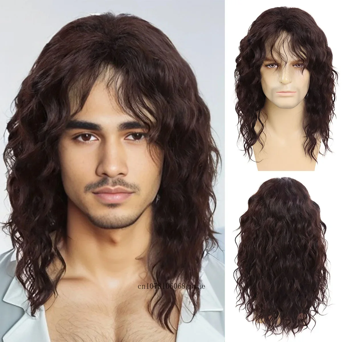 Mens Wigs Curly Brown Wig Costume Cosplay Wigs For Men Synthetic
