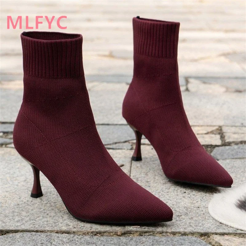 European and American Women's High Heeled Short Boots Autumn and Winter Pointed Thin Heeled Boots Winter Fashion Boots
