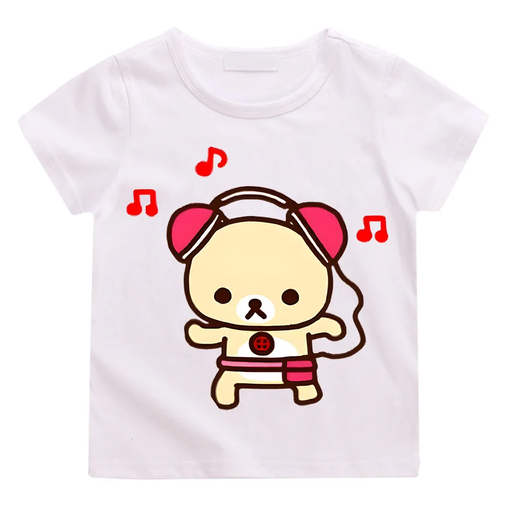 Cartoon Rilakkuma T-shirt Boys Girls Kids Clothing Hip Hop Tops Short Sleeves Sports Fashion Streetwear Manga/Comic Tees Toddler 2