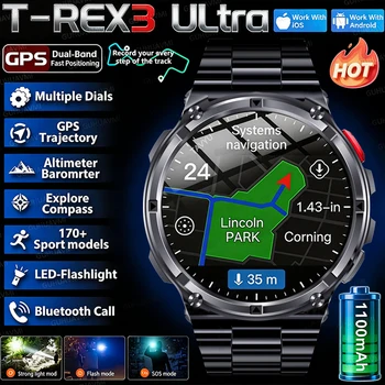 Nuovo Smartwatch T-Rex3 Pro 2026 con Batteria da 1100mAh, GPS, Impermeabile 5ATM, Tracker Sportivo, Bussola per Attività all'Aperto, Orologio Intelligente Militare