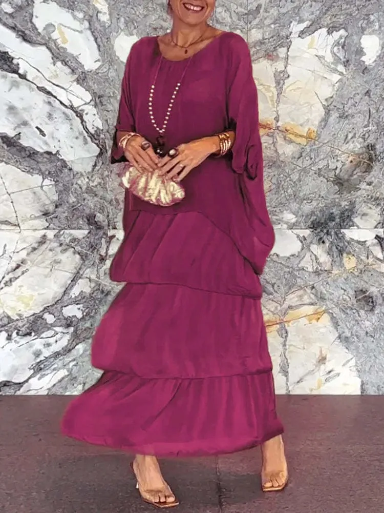 فستان نسائي أنيق من الشيفون أحادي اللون ، فتحة رقب...