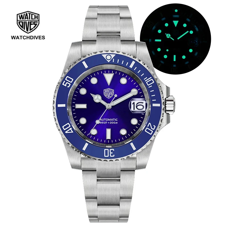 Watchdives 40mm Diver Watch WD5512 NH35 Automatic Movement 200m BGW9 Luminous Sapphire Crystal Men's Homage Classic Wristwatch