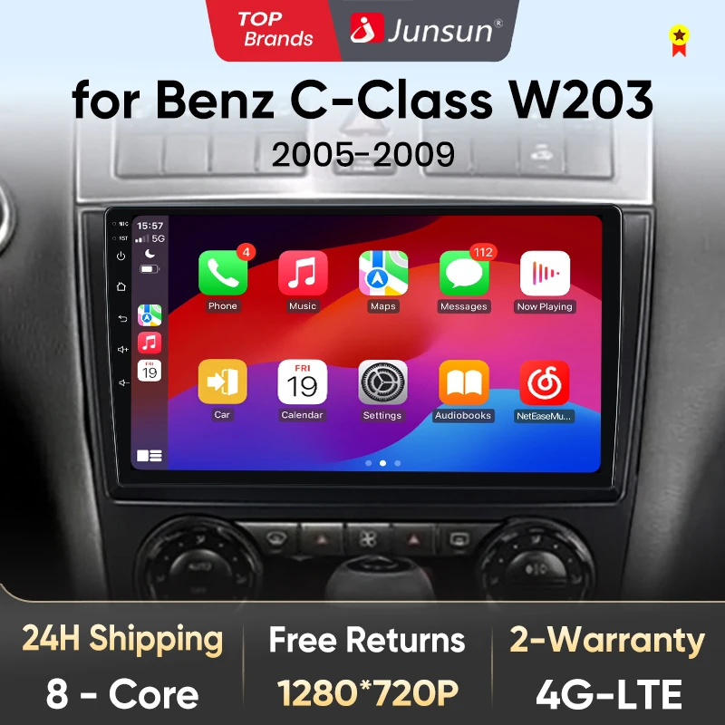 Junsun V1 Drahtlose CarPlay Android Auto Radio Für Mercedes Benz C Klasse W203 2005-2009 C230 Auto Multimedia GPS 2din autoradio BT