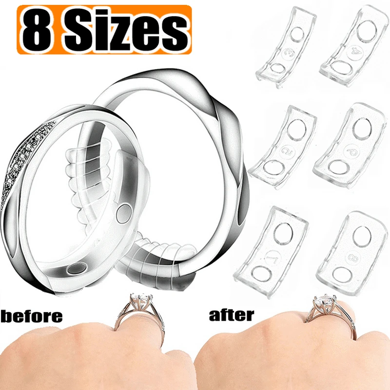 8PCS Ring Adjuster Silicone Invisible Clear 8 Loose Rings Reducer Fit for Any Rings Jewelry Tools