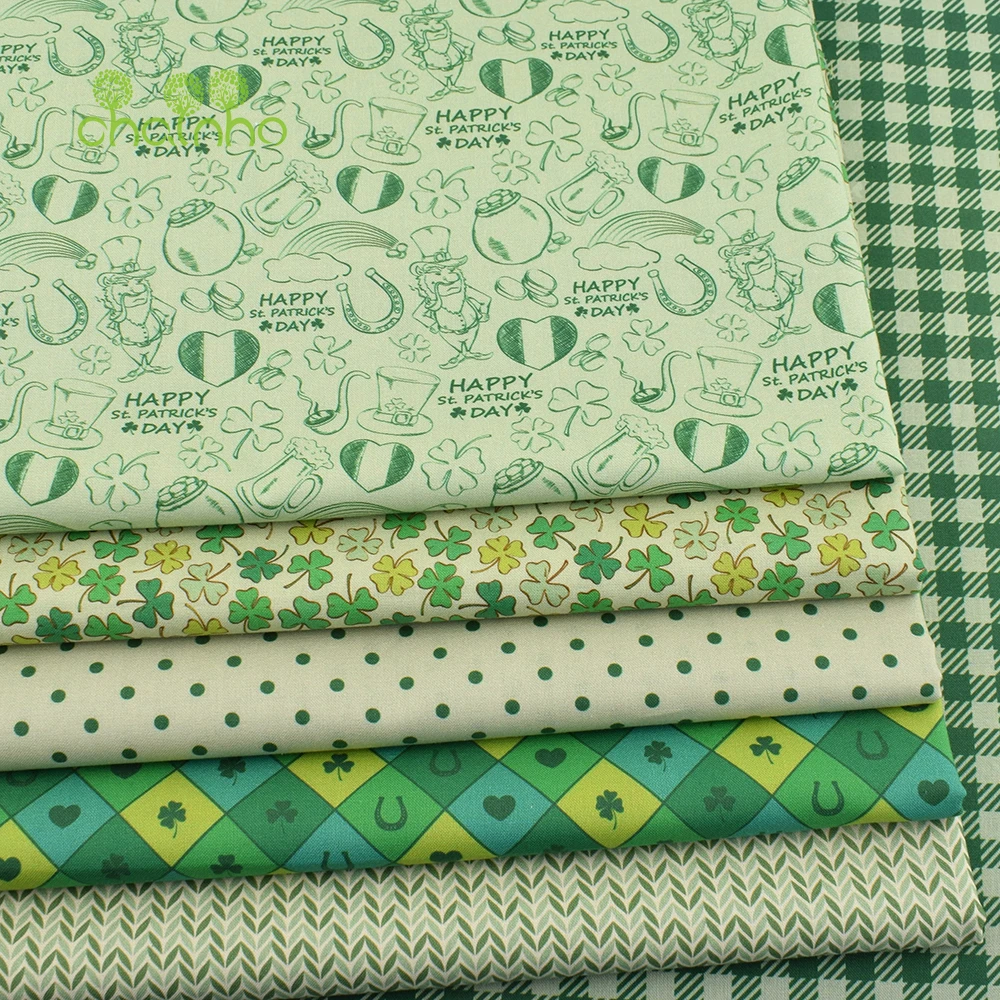Chainho,Printed Plain Weave Cotton Fabric,Patchwork Cloth,Handmade DIY Quilting Sewing Material,Green Series,20x25cm,15CD91