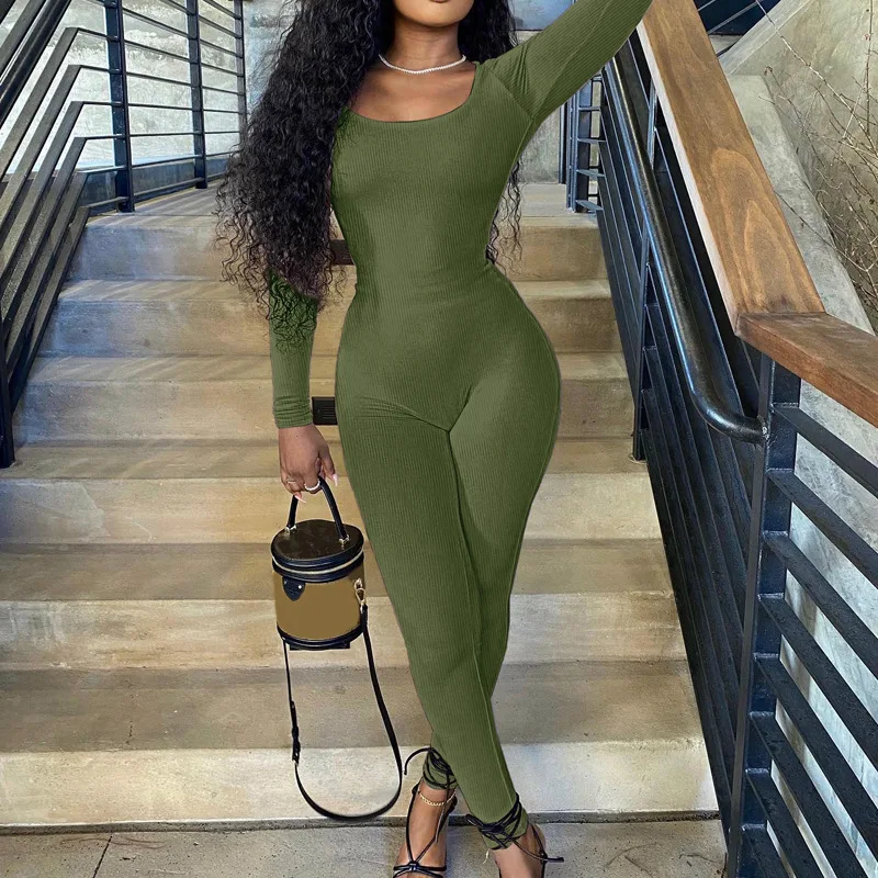 

2023 Autumn And Winter Women's New Fashion Thread Low-cut U-neck Sexy Tight Jumpsuit