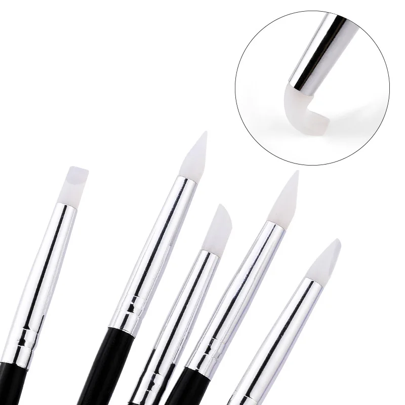 5Pcs/Set Silicone Nail Art Pen Brush UV Gel Polish Tip 3D Image DIY Dotting Polish Brushes Sculpture Pen DIY Manicure Tool 6
