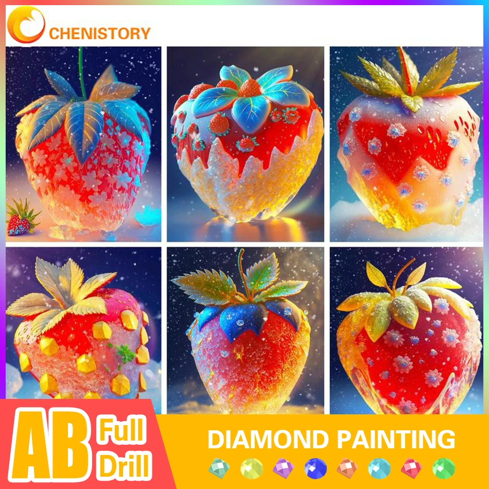 

CHENISTORY DIY Diamond Painting With Frame For Adults AB Drill Handmade Strawberry Full Diamond Mosaic Diy Crafts Gift