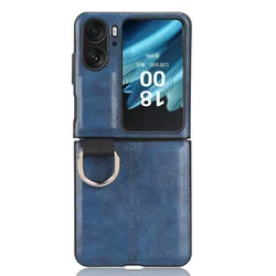 Luxury Ring PU Leather Hard Back Cover for OPPO Find N2 Flip (Blue)