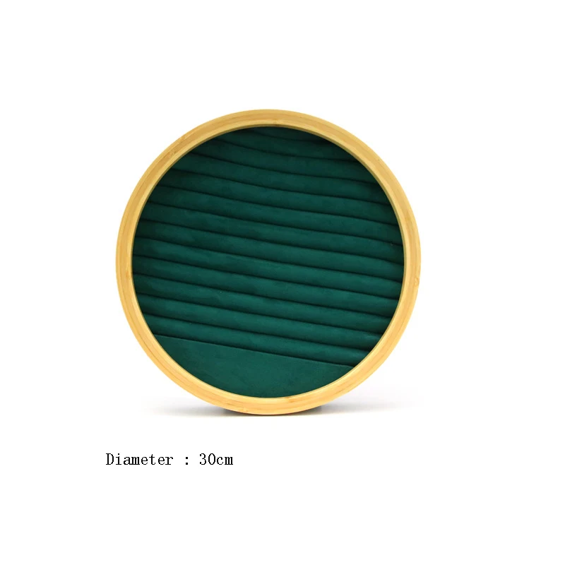 Bamboo Wood Earring Ring Organizer Exhibitor Jewelry Display Tray Microfiber Flannelette Ring Plate Window Showcases Rack