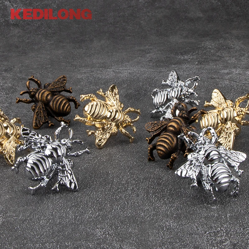 5pcs Modern minimalist gold insect drawer knob kitchen cabinet silver bee handle American retro bronze pull handle