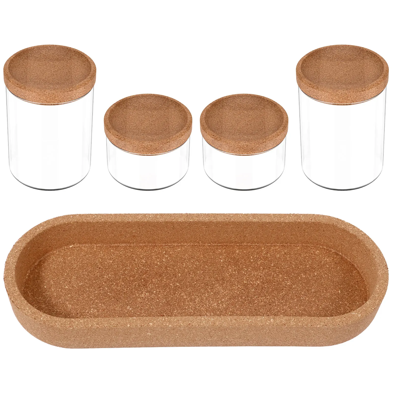 

4Pcs Glass Storage Jars with Wood Lid Stackable Glass Food Canisters with Tray Airtight Seal Spice Jars Set Clear Glass