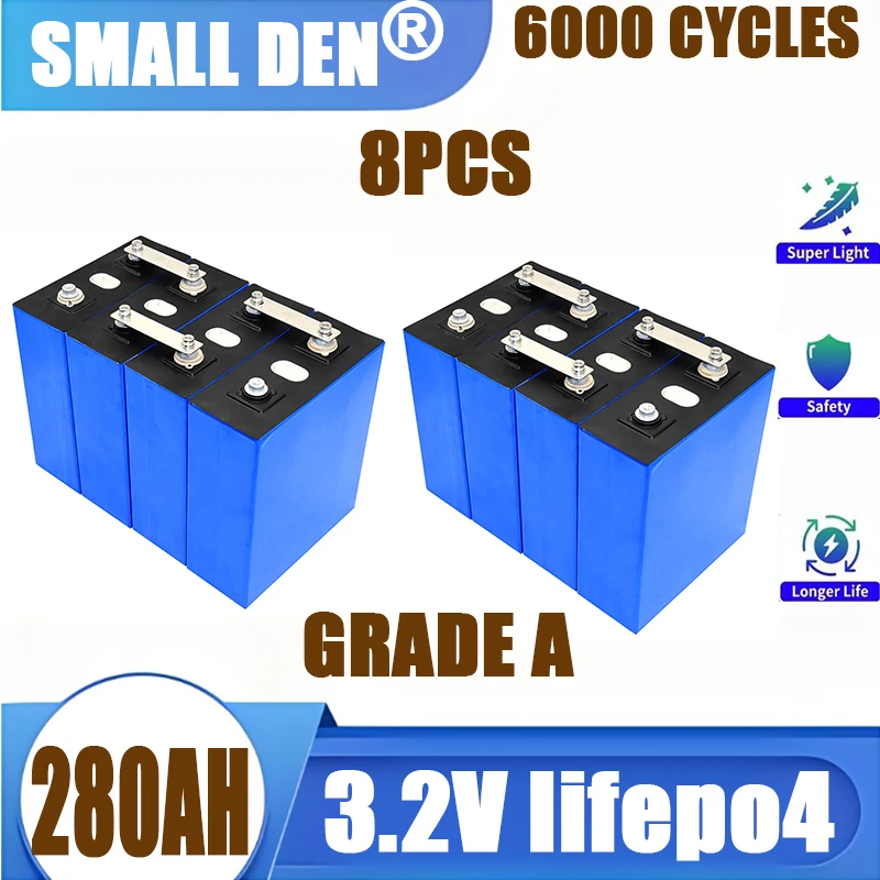 

8pcs Origina 3.2V 280Ah Lifepo4 rechargeable batteries, DIY12v 24v 48V A-grade solar energy storage system, EU/US tax-free