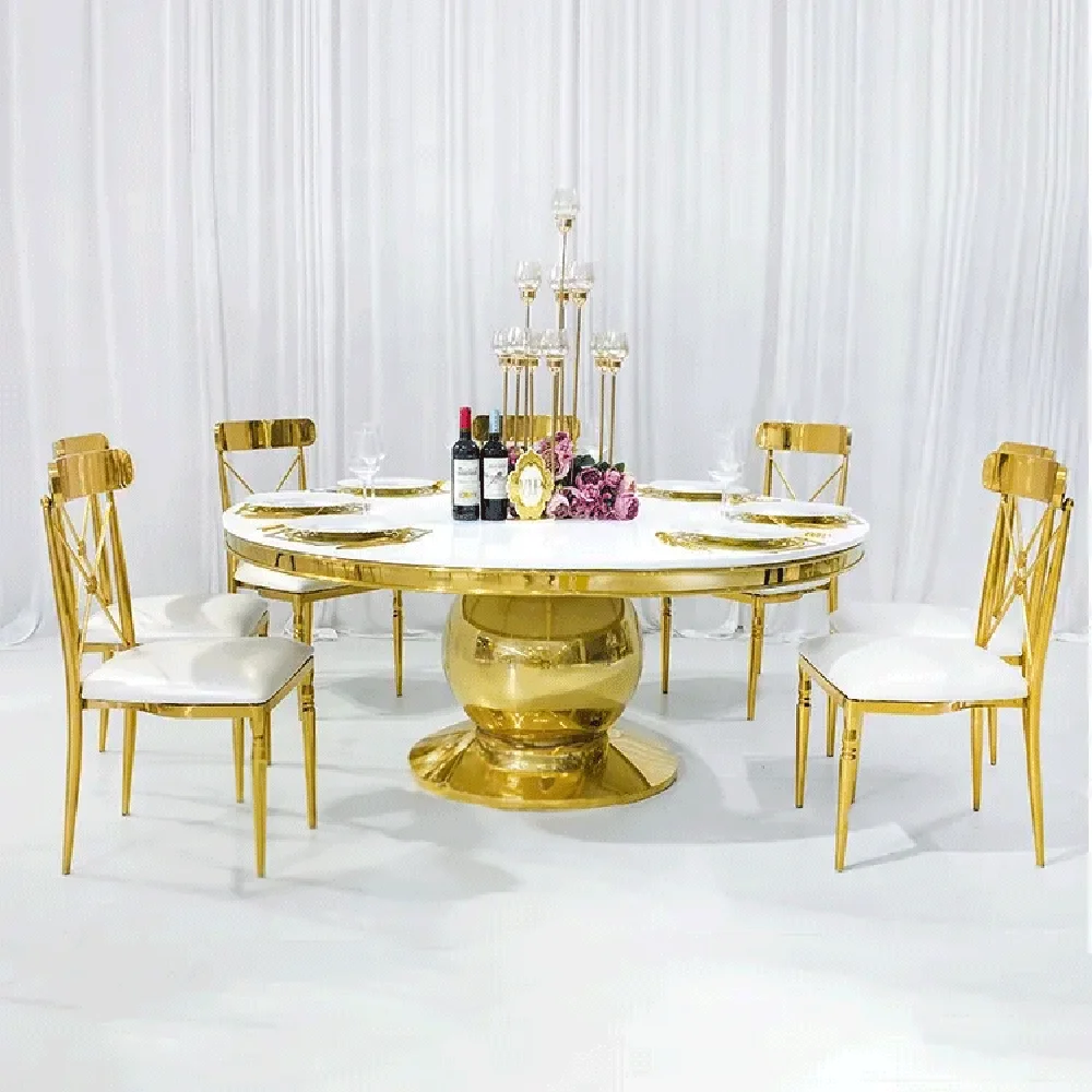 event furniture Gold stainless steel metal base round tables for events gold wedding tables luxury