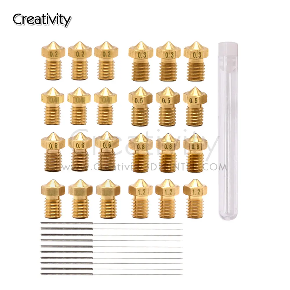 

E3DV6 Threaded Brass Nozzle Cleaning Needle Kit for 1.75mm Filament, E3D V6 Hotend Extruder 3D Printer High Flow CHT Nozzles