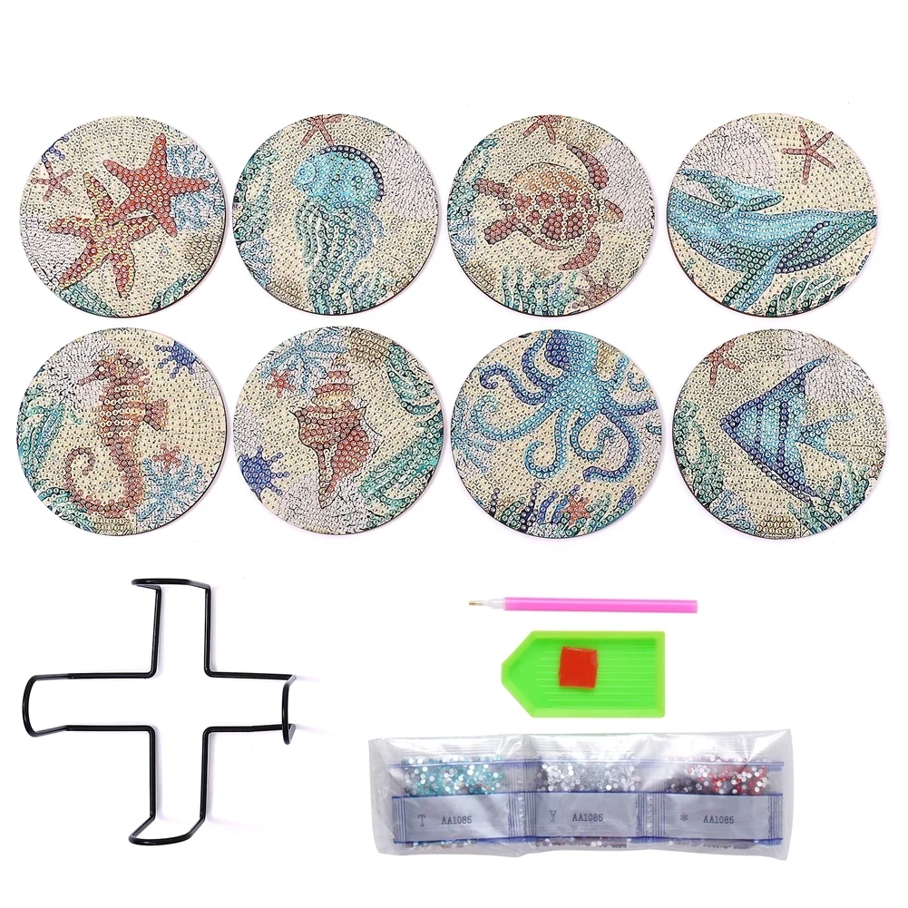 CHENISTORY 8pc/sets Diamond Painting Coasters Ocean Animals For Adults Kids  Easy For Beginners Diy Gift Ornament Mosaic Art - AliExpress