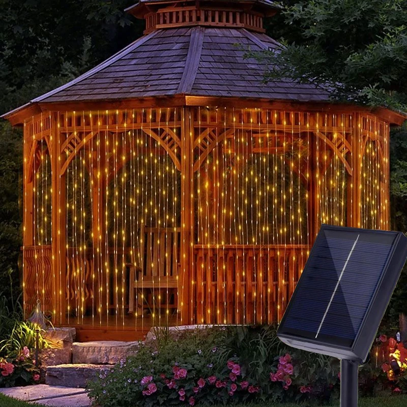 3M/6M 8 Modes Solar Curtain String Fairy Lights,for Porch Backyard Wedding Party Home Garden Christmas Decoration Natal Mariage