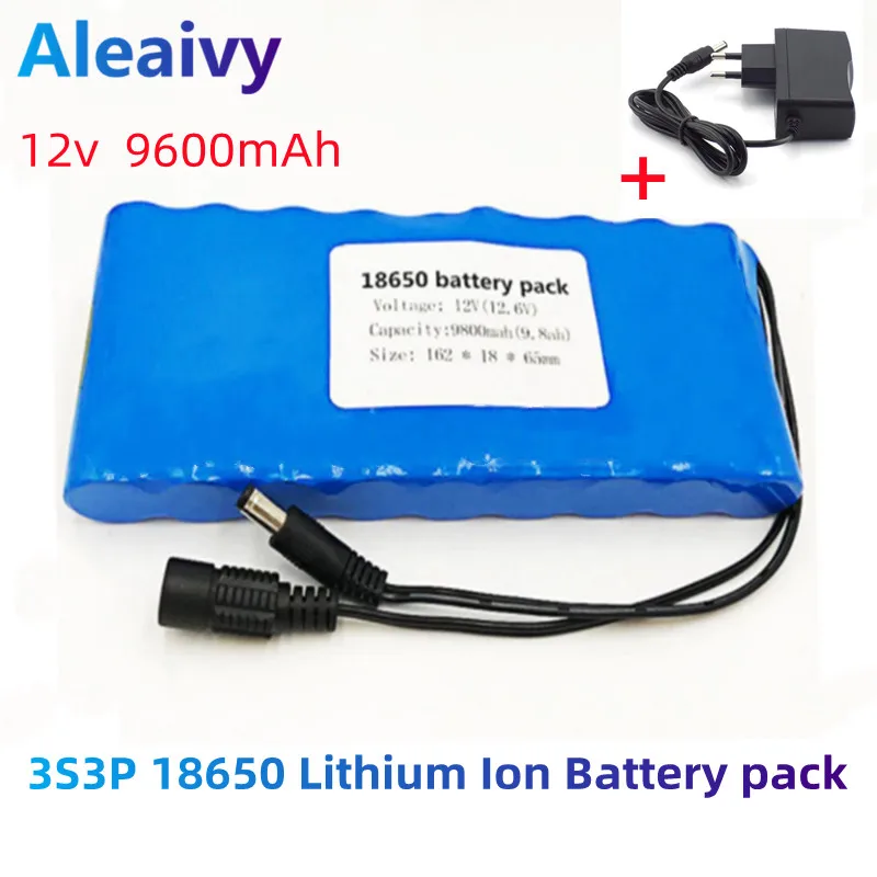 

NEW Lithium Battery 12v 9600mAh 3S3P 18650 Lithium Ion Battery pack portable rechargeable DC+12.6V 1A charger