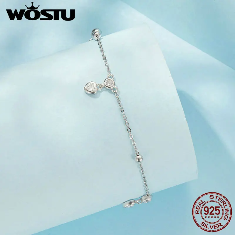 Anklet Bracelets Silver Anklets Ankle Chain WOSTU 925 Sterling Silver Heart Beads Anklet Flat Snake Foot Chain Jewelry for Women Summer Beach Stacking Jewelry Holiday Gift