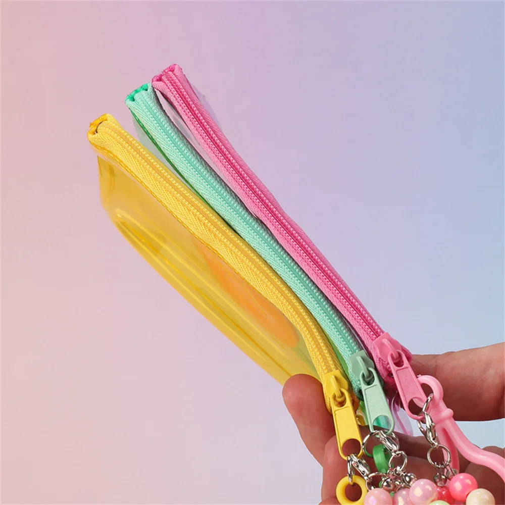 Flower Transparent Coin Purse Colorful Mini Portable Earphone Storage Bag With Key Chain Card Holder Organizer Zipper Wallet