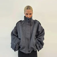 Nouvelle Veste Femme à Col Montant, Manches Longues, Simple Boutonnage, Poches, Coupe Ample, Mode Automne 2026, pour le Quotidien 1