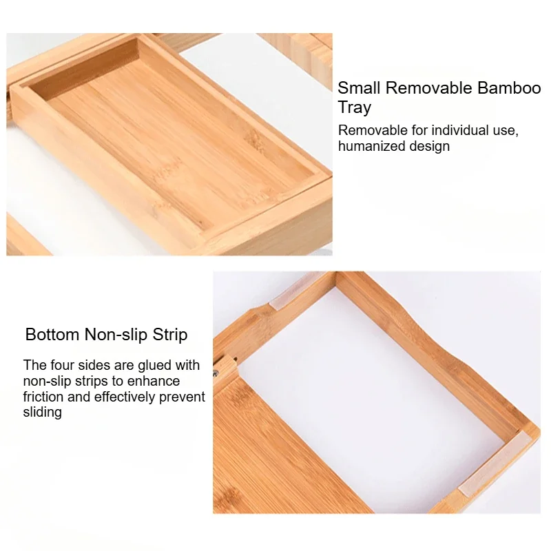 Expandable Wooden Bathtub Tray Home Storage Accessories Soap Dish Non Slip Tablet Bathroom Storage Holder Bathroom Trays