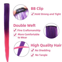 Extensions de cheveux synthétiques colorées de 22 pouces, longues et droites, arc-en-ciel, pour femmes, enfants et filles, violet, rose, bleu 4