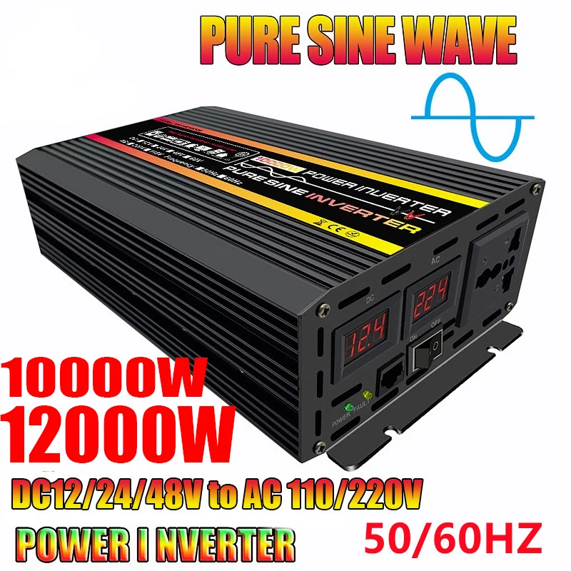 12000W Pure Sine Wave Power Inverter Voltage Transformer Intelligent Digital Display Car Home Outdoor DC12V to AC 220V/