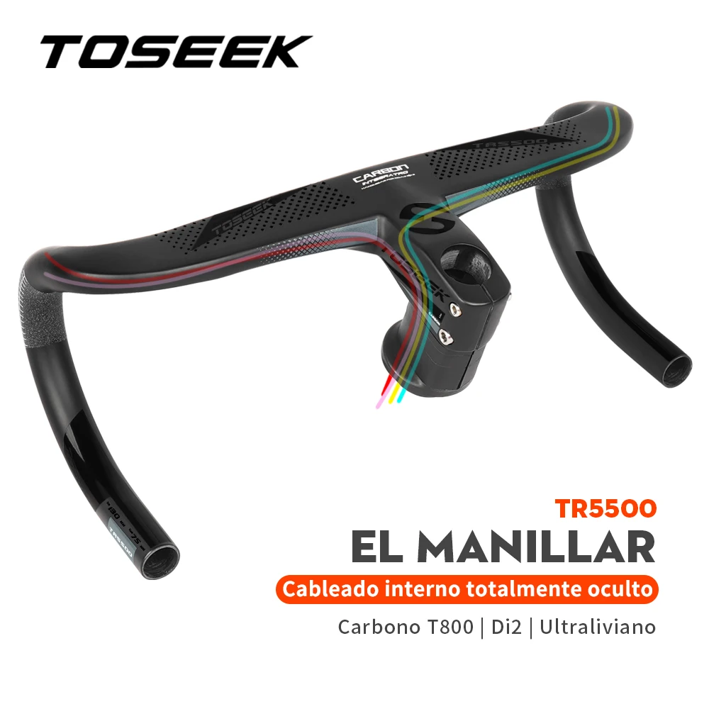 TOSEEK-Manillar de bicicleta de carretera TR5500, enrutamiento de Cable  interno completo T800, manillar Di2 integrado de carbono con soporte para  ordenador de bicicleta