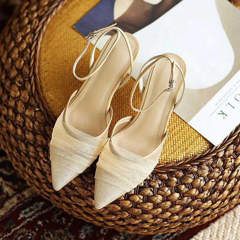 

2024 New High Heels Fashion Shoes Women Shoes Summer Design Pointed Toe Mesh Upper Water Pumps Professional Shoes Party Dress