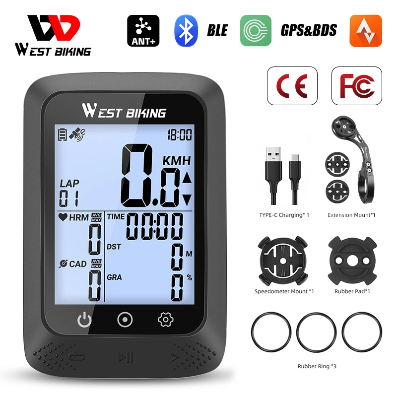 

WEST BIKING BKV100 GPS Bicycle Computer ANT+ Bluetooth IPX7 Waterproof Wireless Speedometer Odometer MTB Road Bike Accessories