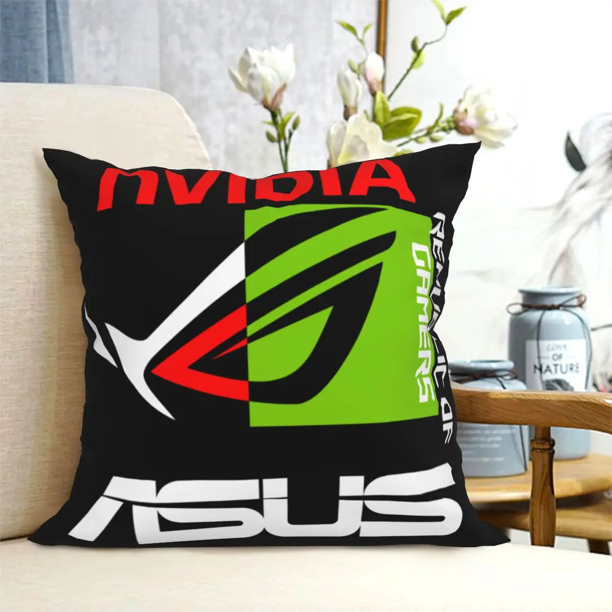 Terse Nvidia X Asus Rog - Republic Of Gamers Lap Pc Throw Pillow Cover  Pillowcase Bedding Soft Skin Cushion Cover