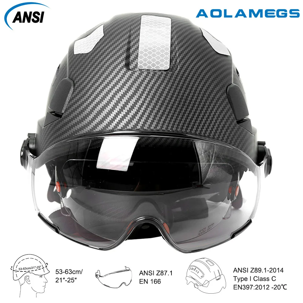 Safety Helmet Construction Safety Helmet With Visor Built In Goggles Reflective Stickers For Engineer ABS ANSI Hard Hat Industrial Work Cap CE