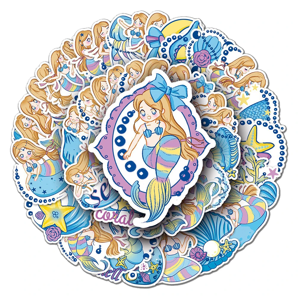 

10/30/50pcs Cute Mermaid Cartoon Stickers Decals Kid Toy Decoration Laptop Notebook Phone Suitcase Guitar Car Stationery Sticker